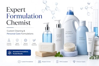 develop a product formulation of soaps, detergents, laundry or toiletry products