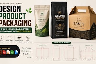 design product packaging, pouch, mylar bag, coffee, restaurant box with dieline