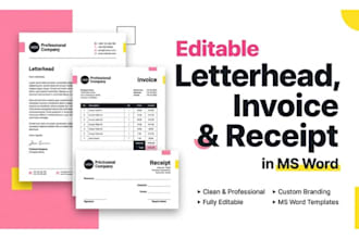 design editable ms word letterhead, invoice and receipt templates