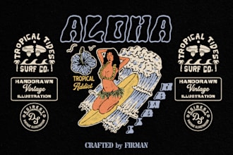 draw retro tropical surf for your t shirt