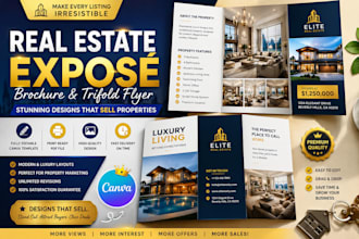 design real estate expose brochure property listing trifold flyer canva template
