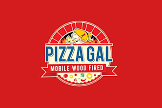 create a modern cartoon logo for pizza food gal