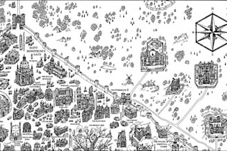 do hand draw fantasy book map novel board game map illustration cartography
