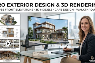do exterior design 3d rendering 3d model house front elevation walkthrough cafe