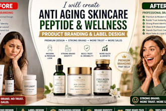 create anti aging skincare peptide and wellness product branding  label design