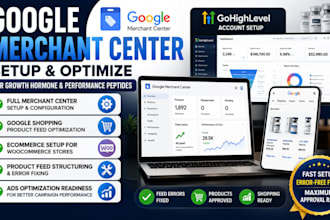 setup and optimize google merchant center for growth hormone, performance peptid