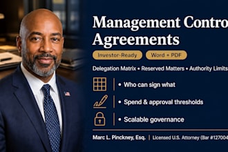 draft startup management control agreements and authority matrices