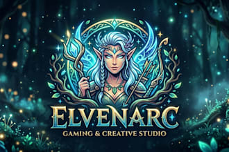 design a magical elf logo for gaming, fantasy, and creative brands