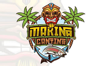 do topical waterfront tiki restaurant logo nautical theme