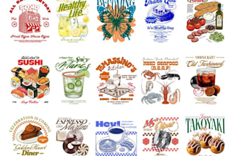 make hand drawn food, drink vintage logo t shirt design