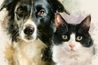 paint dog, cats, whatever pet portrait with watercolor