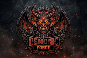 design a dark and powerful demon logo for gaming, esports, and apparel brands