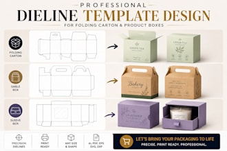 professional dieline template design for folding carton and product boxes