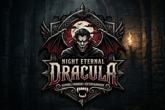 design a dark and captivating dracula logo for gaming, horror and entertainment