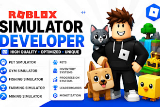 be your roblox developer, do pet, gym, farming, fishing, mining simulator game