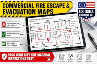 draw commercial fire escape and emergency evacuation map layouts