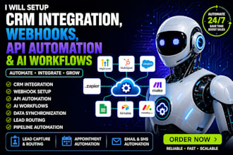 setup CRM integration, webhooks, API automation and ai workflows