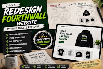 redesign fourthwall website, optimize fourthwall store and pod shop