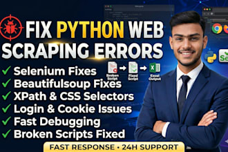 fix selenium, beautifulsoup and python web scraping errors