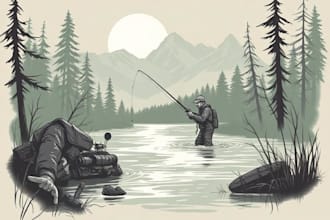 draw a hunting or fishing illustration for outdoor brand