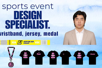 design race bib, medal, wristband and sports event branding