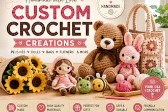 crochet any plushie amigurumi, doll, bag or custom  crochet pattern