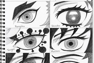 create realistic demon slayer anime eye pencil sketches