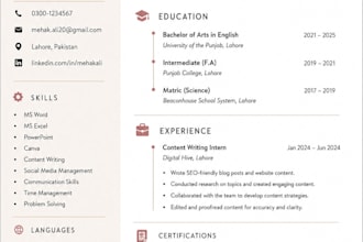 making professional resume creation showing skills, education, and experience