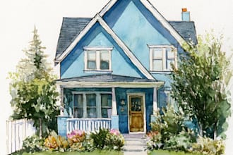 create a watercolor house portrait or buildings