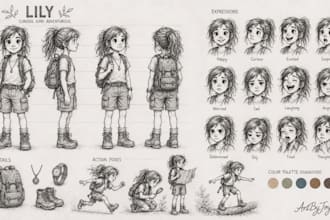 design original characters with expression sheets and turnaround views
