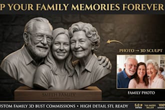 sculpt realistic 2d photo to 3d bust likeness 3d head model stl 3mf 3d printing