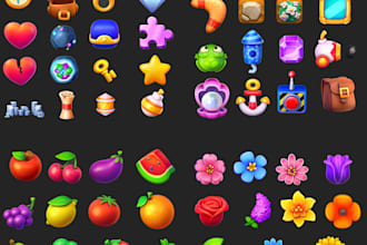 create casual stylized icons, game UI assets, and tile tap items