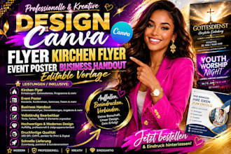 design canva flyer, church flyer,event poster,business handout,editable template