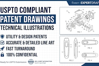 do uspto patent drawing, patent illustration, utility patent technical drawing