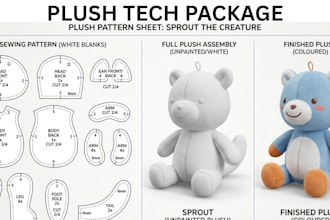 design plush sewing pattern tech pack stuffed toy ready for production