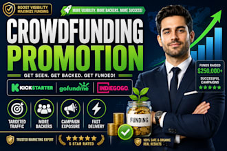 promote your crowdfunding campaign, kickstarter, gofundme, and indiegogo