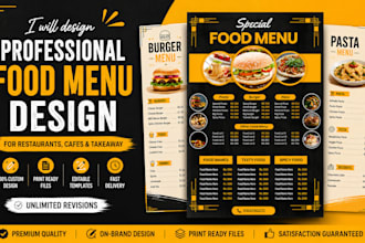 design professional and modern print menus for the restaurants and cafes