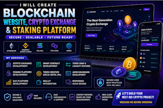 create blockchain website, crypto exchange and staking platform, smart contract