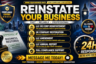 reinstate your llc or corporation, restore UK ltd,amend llc, file annaual report