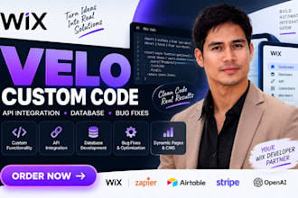 develop wix velo custom code api integration database and bug fixing