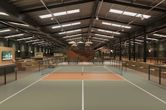 design pickleball , padel court, sports club, racket club, 3d sports facility