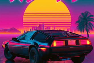 create 80s retrowave synthwave album or single cover artwork