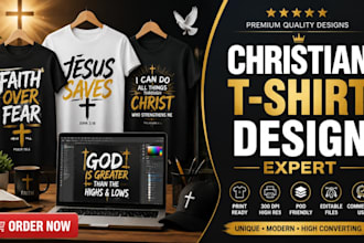 create christian t shirt design typography for print on demand and apparel brand