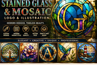 design stained glass art logo modern mosaic stained glass art illustration