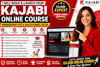 build kajabi online course, course setup, membership site and sales funnel