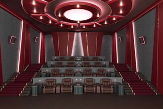 design 3d home cinema, movie theater, movie room,media hall, auditorium interior