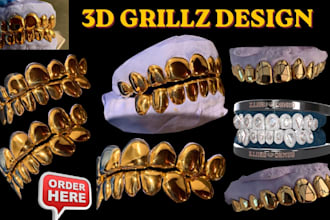 create 3d cad design for grillz, 3d jewelry, fit grillz model for 3d printing