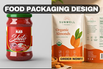 do product packaging design, box design, food label and packaging with mockup