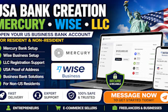 do USA bank creation, mercury wise setup, llc and proof of address