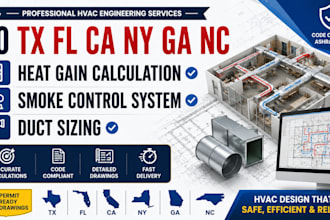 do heat gain calculation smoke control system duct sizing tx fl ca ny ga nc